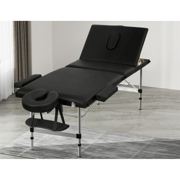 Massage Table 65cm Portable 3 Fold Aluminium Beauty Bed Black Image 7