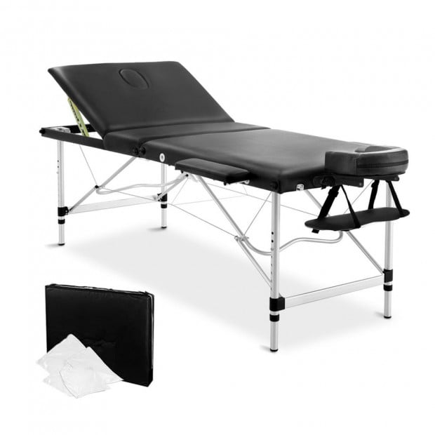 Portable Aluminium 3 Fold Massage Table Chair Bed Black 75cm