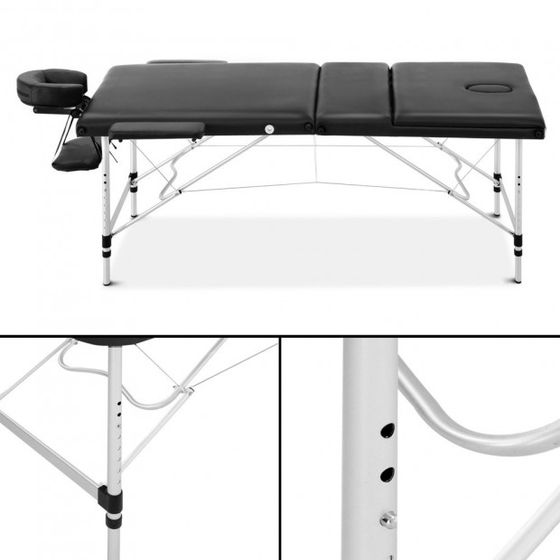 Portable Aluminium 3 Fold Massage Table Chair Bed Black 75cm Image 3