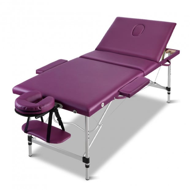 Zenses 3 Fold Portable Aluminium Massage Table Bed Therapy Purple 75cm