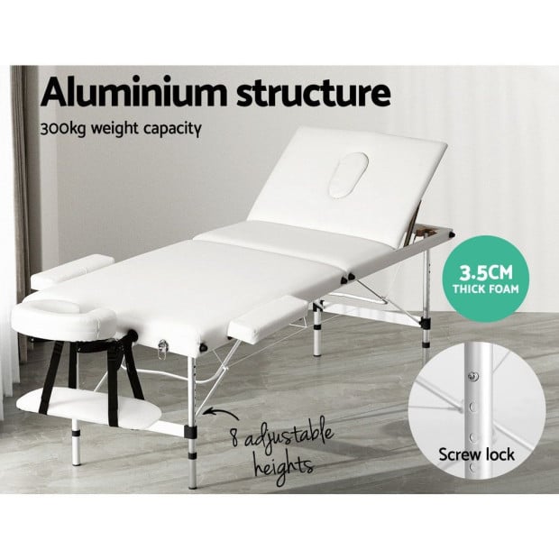 Massage Table 65cm Portable 3 Fold Aluminium Beauty Bed White Image 4