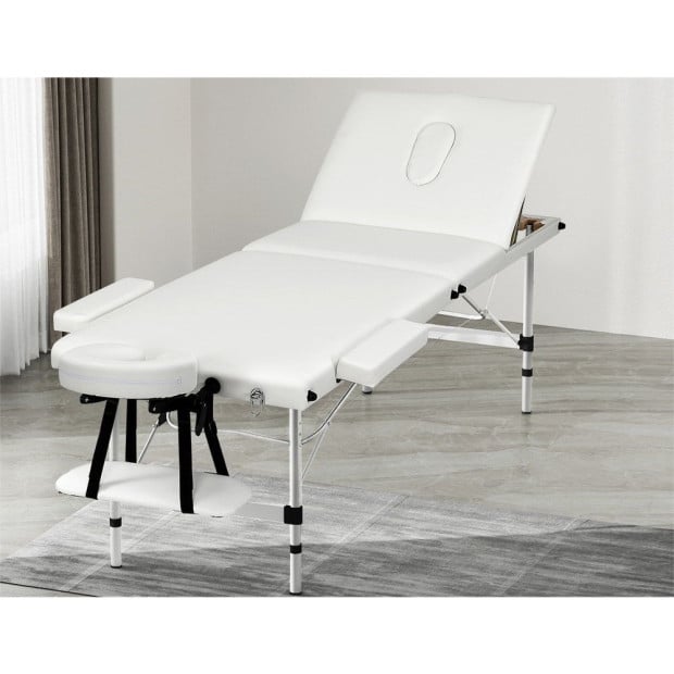 Massage Table 65cm Portable 3 Fold Aluminium Beauty Bed White Image 7