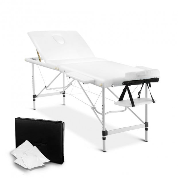 Livemor 3 Fold Portable Aluminium Massage Table - White