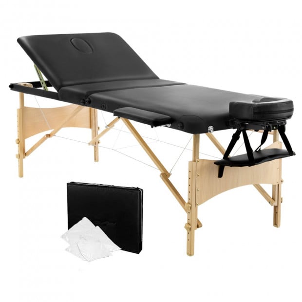 Portable Wooden 3 Fold Massage Table Chair Bed Black 70 cm