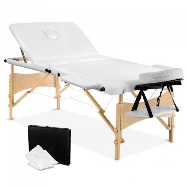 Portable Wooden 3 Fold Massage Table Chair Bed White 70 cm