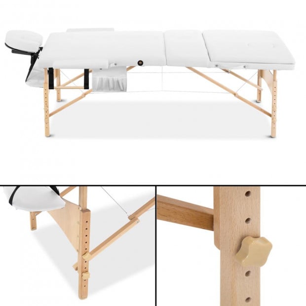 Portable Wooden 3 Fold Massage Table Chair Bed White 70 cm Image 3