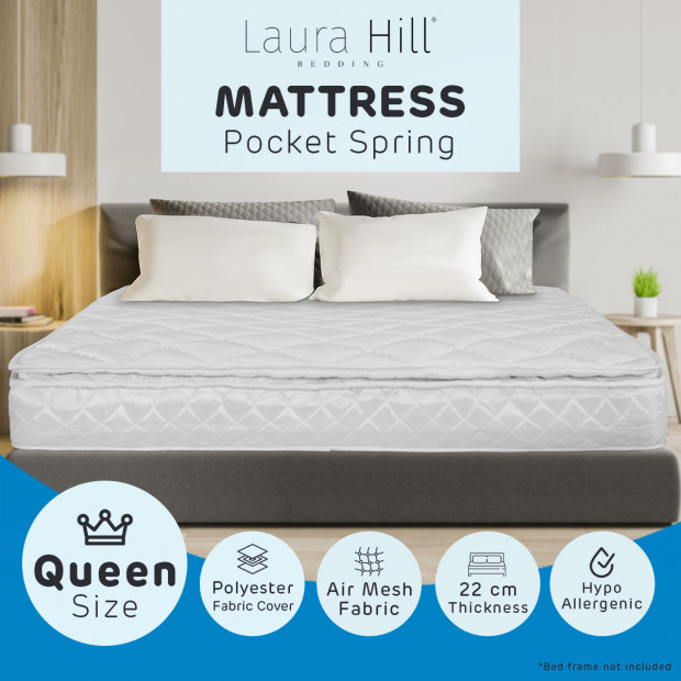 Pillow Top Pocket Spring Queen Mattress - 22cm