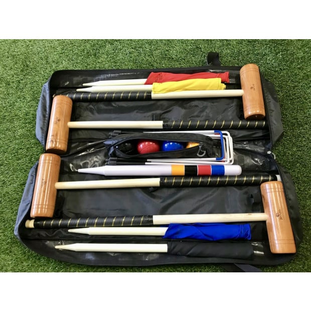 Championship Hardwood Croquet Mallet Set Game 4 Player Set With Carry Bag Image 4