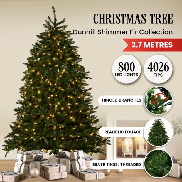 National Tree Company 2.7m Dunhill Shimmer Fir Pre-Lit Christmas Tree