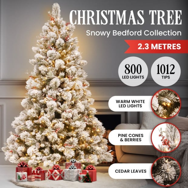 7.5foot 229cm Snowy Bedford Christmas Tree 1012 tips 800 LED Lights