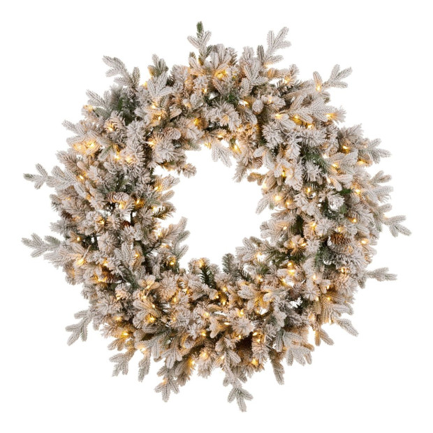 National Tree Company Snowy Dorchester Pre-Lit Christmas Wreath - 122cm Image 2