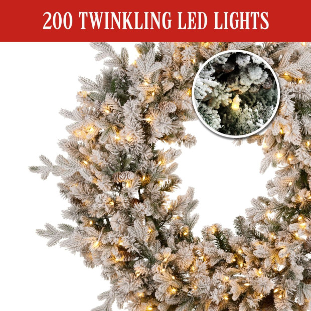 National Tree Company Snowy Dorchester Pre-Lit Christmas Wreath - 122cm Image 6