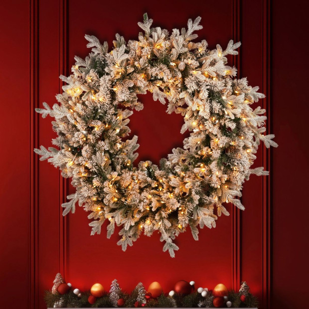 National Tree Company Snowy Dorchester Pre-Lit Christmas Wreath - 122cm Image 8