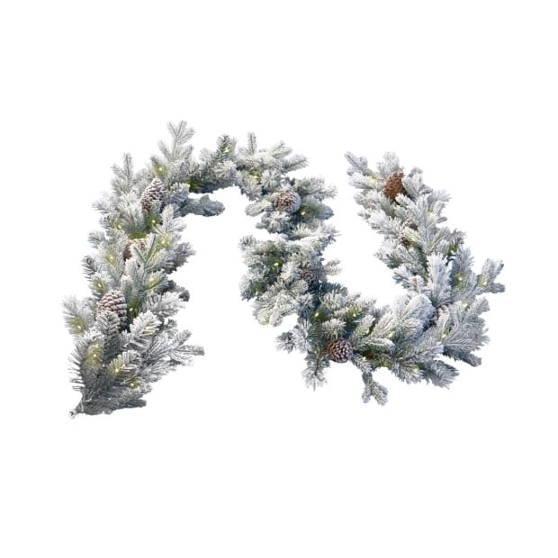Christmas Garland with Lights - Battery Operated 274cm Snowy Dorchester