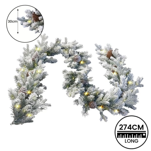 Christabelle 2.7m Christmas Garland Snowy with Lights Dorchester Tree Decoration Ornament Image 3