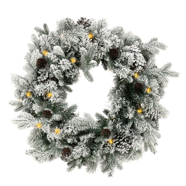 Christmas Wreath with Lights- 61cm Snowy Dorchester