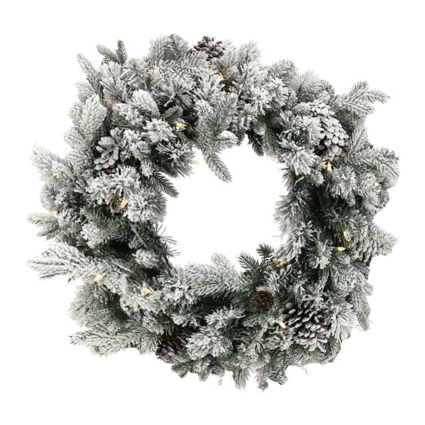 Christmas Wreath with Lights- 61cm Snowy Dorchester Image 2
