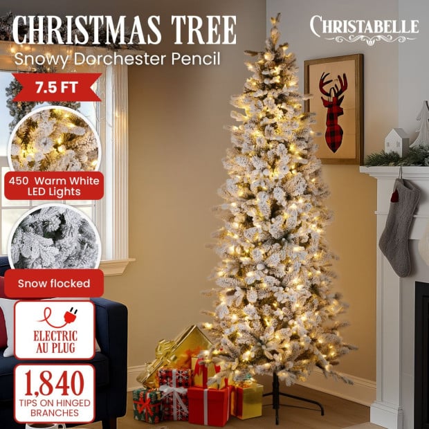 National Tree Company 7.5 ft Snowy Dorchester Pencil Christmas Tree