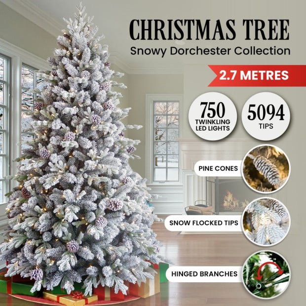 9ft Christmas Tree with Twinkle Lights- Snowy Dorchester
