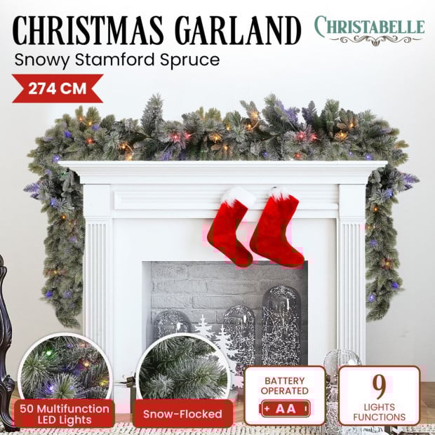 National Tree Company 274cm Battery-Operated Christmas Garland - Snowy Stamford Spruce