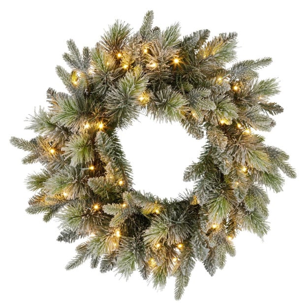 National Tree Company 61cm Battery-Operated Christmas Wreath - Snowy Stamford Spruce Image 2