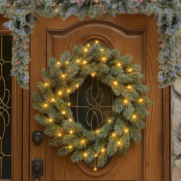 National Tree Company 61cm Battery-Operated Christmas Wreath - Snowy Stamford Spruce Image 7