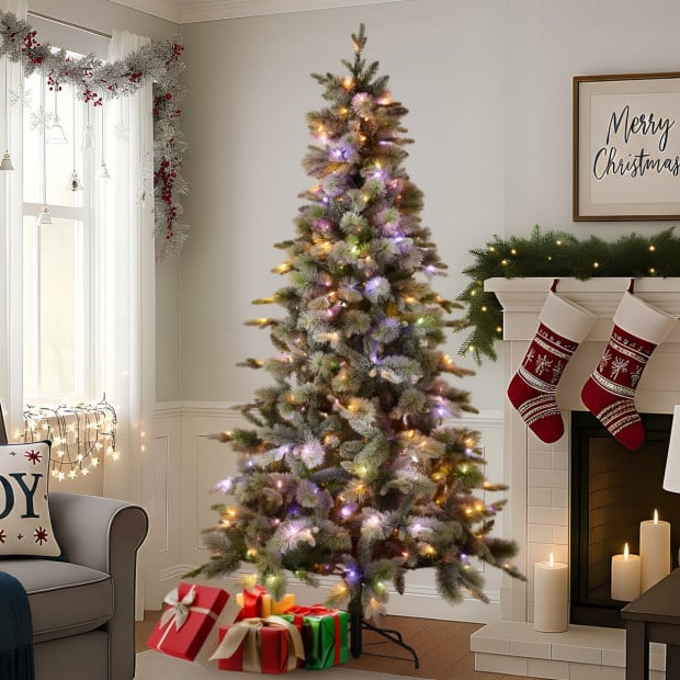 National Tree Company Snowy Stamford Spruce 7.5 ft Christmas Tree w/ LED Lights Image 6