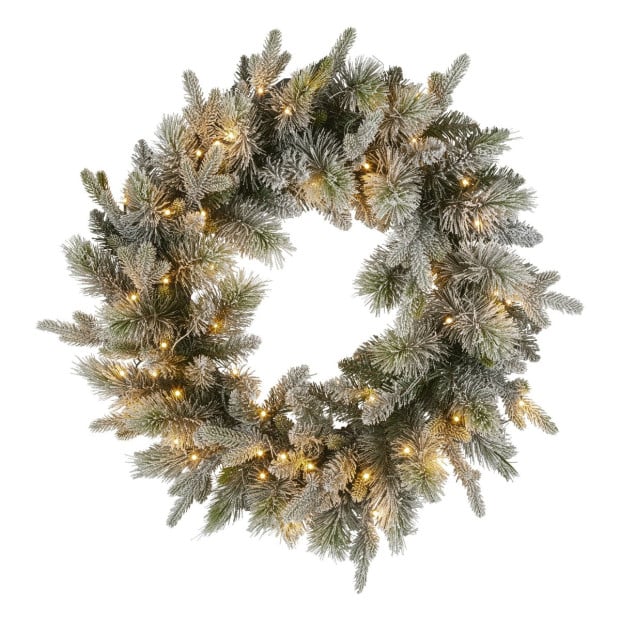 National Tree Company 76cm Battery-Operated Christmas Wreath - Snowy Stamford Spruce Image 2