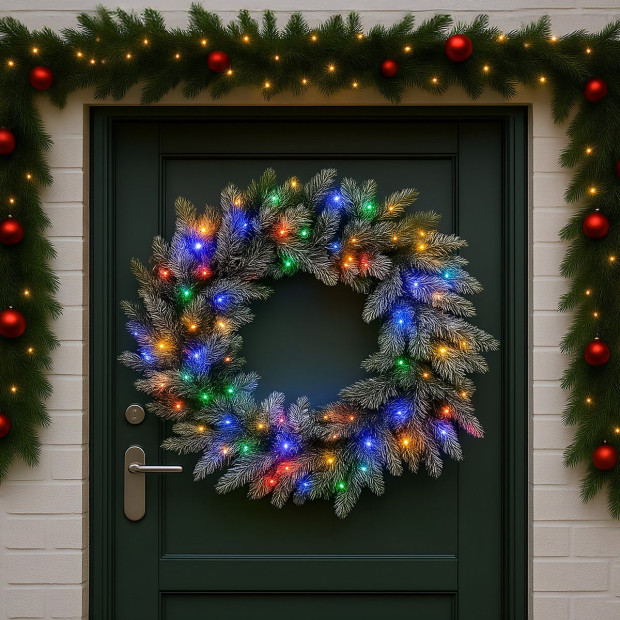 National Tree Company 76cm Battery-Operated Christmas Wreath - Snowy Stamford Spruce Image 7