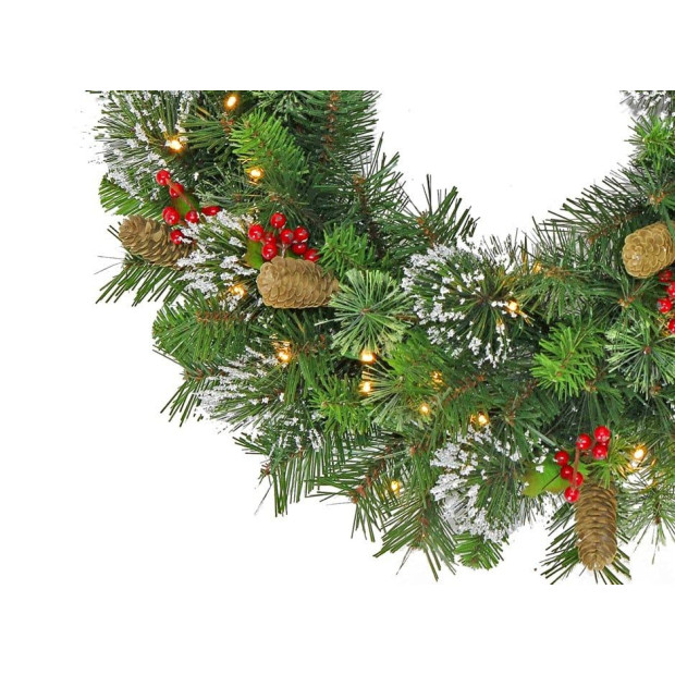 Christmas Wreath with Lights- 61cm Wintry Pine Image 2