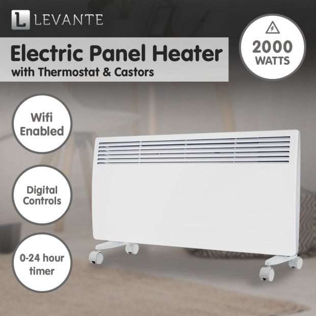 Levante NDM-20WT 2000W Electric Panel Heater Wifi Thermostat Castors Image 3