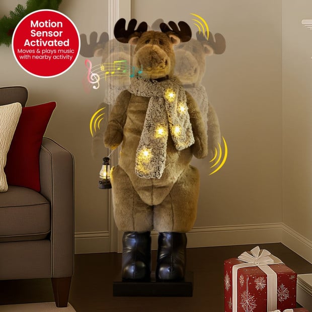 Christabelle 1.1m Musical LED Animated Christmas Moose Decoration Light-Up Lantern Ornament Image 4