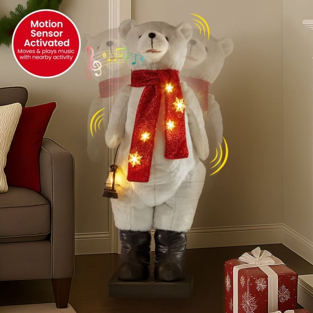 Christabelle Large 1.1m Musical Animated LED White Christmas Bear Decoration Light-Up Lantern Ornament Image 4