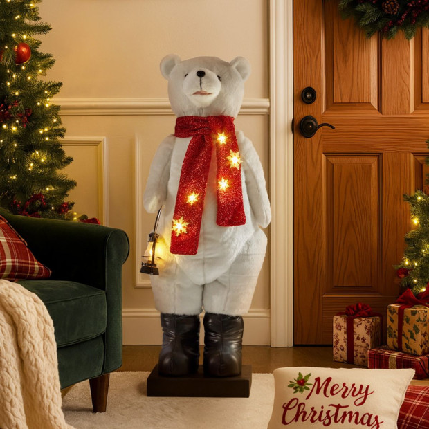 Christabelle Large 1.1m Musical Animated LED White Christmas Bear Decoration Light-Up Lantern Ornament Image 6
