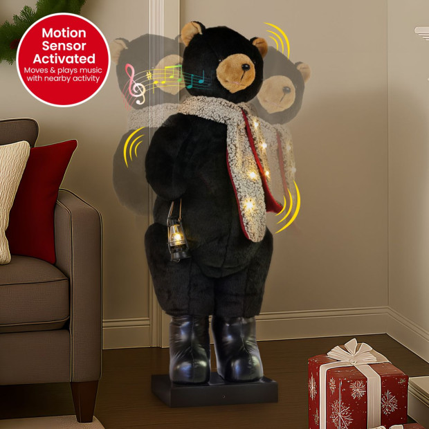 Christabelle Large 1.1m Musical Animated LED Black Christmas Bear Decoration Ornament Image 4