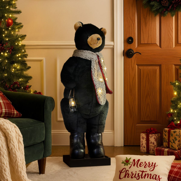 Christabelle Large 1.1m Musical Animated LED Black Christmas Bear Decoration Ornament Image 6