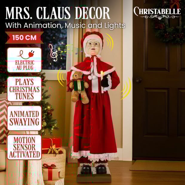 Christabelle Large 1.5m Musical Animated Mrs Claus Christmas Decoration with Candle Ornament Image 2