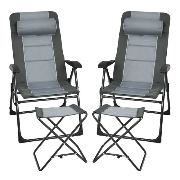 Folding Recliner Camping Chair w/ 7position Adjustable Backrest Grey