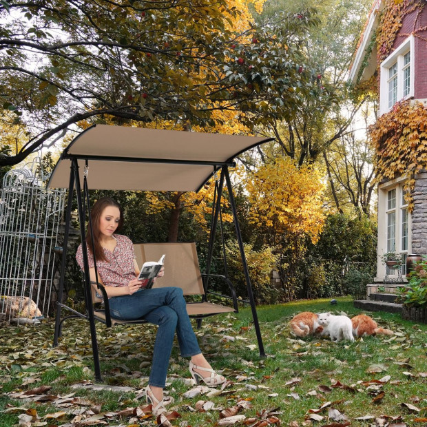 2-seat Outdoor Garden Swing With Adjustable Canopy - Beige Image 7