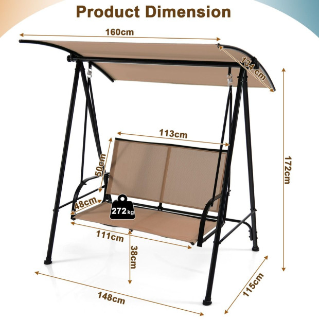 2-seat Outdoor Garden Swing With Adjustable Canopy - Beige Image 4
