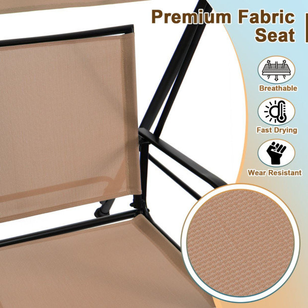 2-seat Outdoor Garden Swing With Adjustable Canopy - Beige Image 3