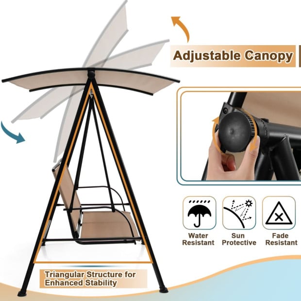 2-seat Outdoor Garden Swing With Adjustable Canopy - Beige Image 6