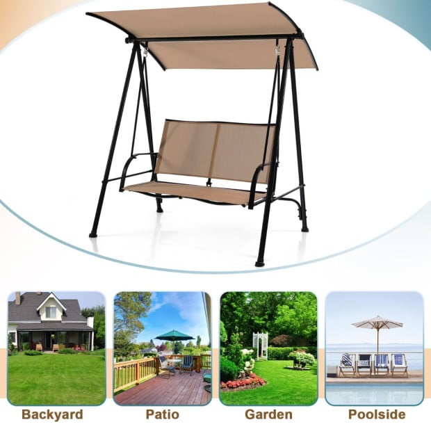 2-seat Outdoor Garden Swing With Adjustable Canopy - Beige Image 8
