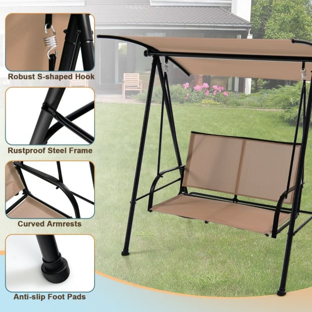 2-seat Outdoor Garden Swing With Adjustable Canopy - Beige Image 9