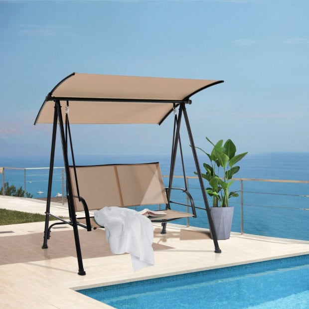 2-seat Outdoor Garden Swing With Adjustable Canopy - Beige Image 5