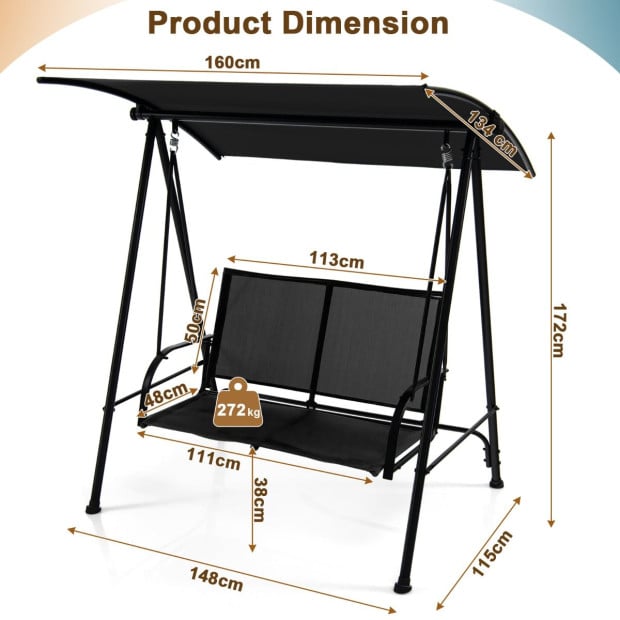 2-seat Outdoor Swing With Adjustable Canopy For Patio/Garden Black Image 4