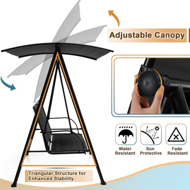 2-seat Outdoor Swing With Adjustable Canopy For Patio/Garden Black Image 3
