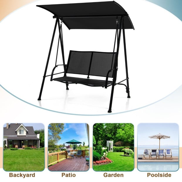 2-seat Outdoor Swing With Adjustable Canopy For Patio/Garden Black Image 7