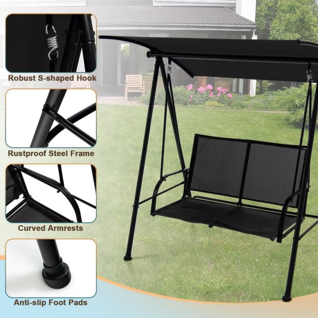 2-seat Outdoor Swing With Adjustable Canopy For Patio/Garden Black Image 9