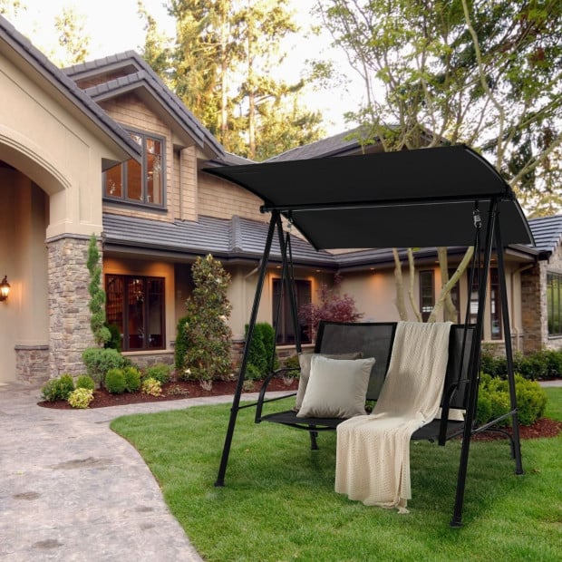2-seat Outdoor Swing With Adjustable Canopy For Patio/Garden Black Image 2